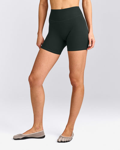 SoftMotion™ High Waisted Shorts 6" with Grey Logo | Emerald Noir