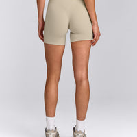 SoftMotion™ High Waisted Shorts 6" with Grey Logo | Oatmeal