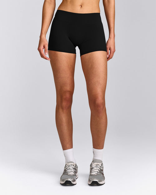 SoftMotion™ Mid Rise Micro Shorts 4" with Gray Logo | Black