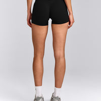 SoftMotion™ Mid Rise Micro Shorts 4" with Gray Logo | Black