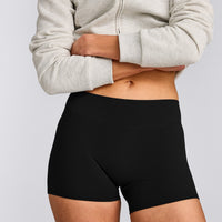 SoftMotion™ Mid Rise Micro Shorts 4" with Gray Logo | Black