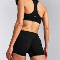 SoftMotion™ Mid Rise Micro Shorts 4" with Gray Logo | Black