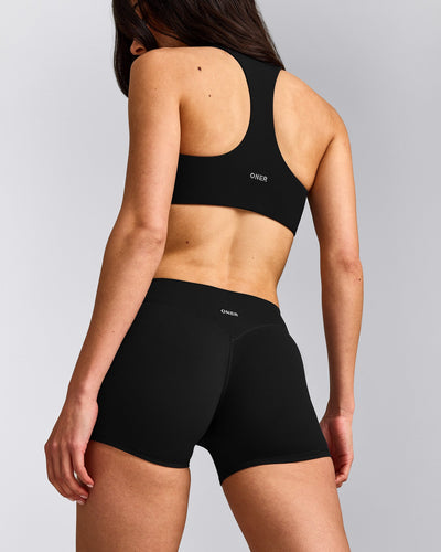 SoftMotion™ Mid Rise Micro Shorts 4" with Gray Logo | Black
