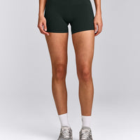 SoftMotion™ Mid Rise Micro Shorts 4" with Grey Logo | Emerald Noir