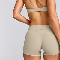 SoftMotion™ Mid Rise Micro Shorts 4" with Grey Logo | Oatmeal