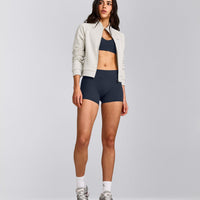 SoftMotion™ Mid Rise Micro Shorts 4" with Grey Logo | True Blue