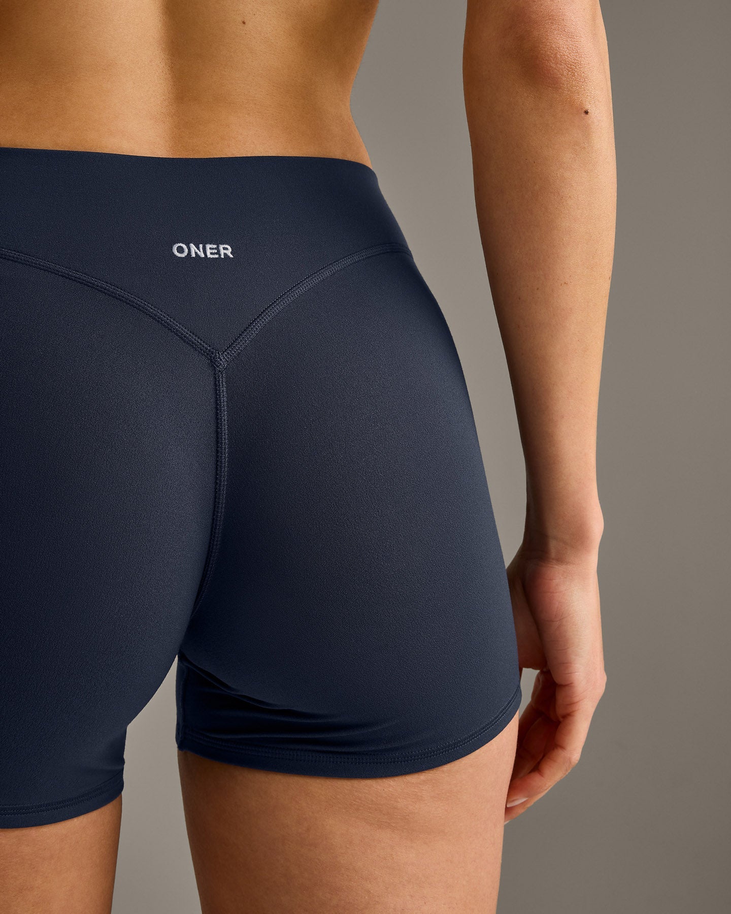 SoftMotion™ Mid Rise Shorts 4" with Grey Logo | True Blue