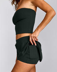 SoftMotion™ Skort with Pockets with Grey Logo | Emerald Noir