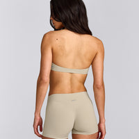 SoftMotion™ Minimal Halter Neck Bralette with Grey Logo | Oatmeal