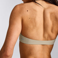 SoftMotion™ Minimal Halter Neck Bralette with Grey Logo | Oatmeal