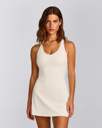 SoftMotion™ Racer Back Dress with Built in Shorts with Grey Logo | Marshmallow White