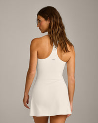 SoftMotion™ Racer Back Dress with Built in Shorts with Grey Logo | Marshmallow White