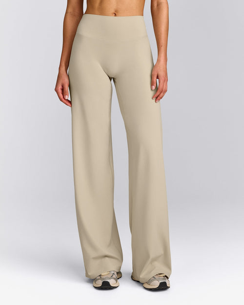 SoftMotion™ Straight Leg Trousers with Gray Logo | Oatmeal
