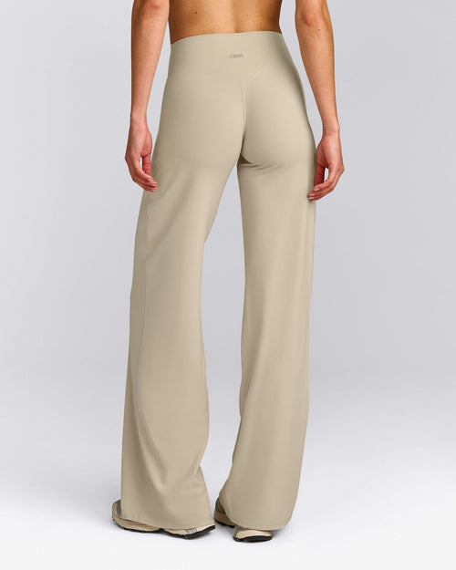SoftMotion™ Straight Leg Trousers with Gray Logo | Oatmeal