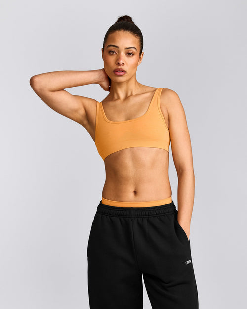 EffortlessLift™ Square Neck Sports Bra with Gray Logo | Powdered Orange
