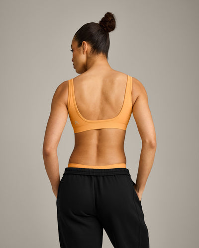 EffortlessLift™ Square Neck Sports Bra with Grey Logo | Powdered Orange