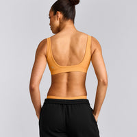 EffortlessLift™ Square Neck Sports Bra with Gray Logo | Powdered Orange