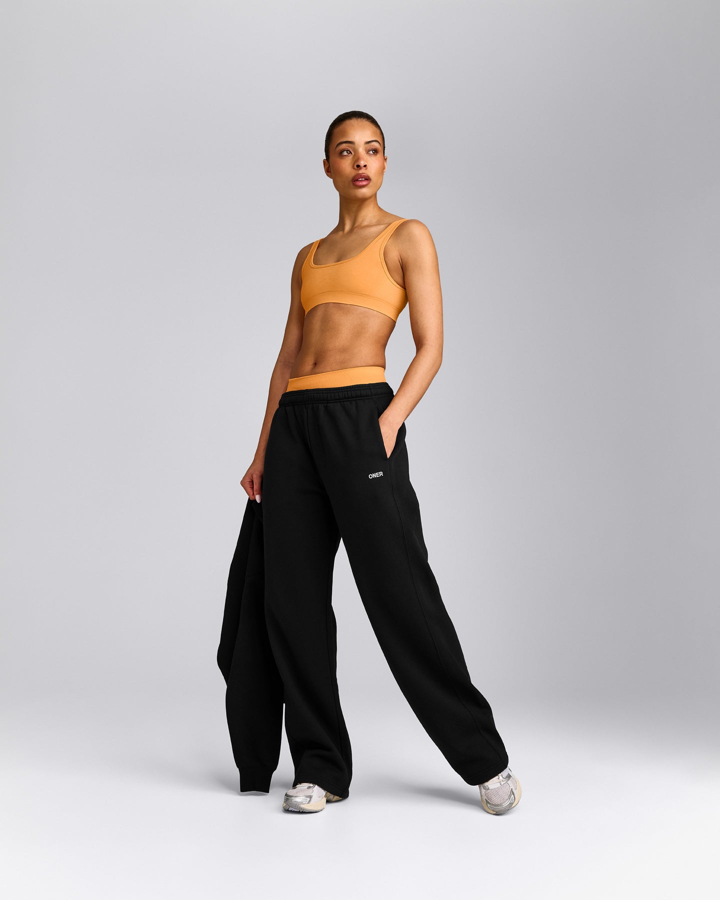 EffortlessLift™ Square Neck Sports Bra with Gray Logo | Powdered Orange