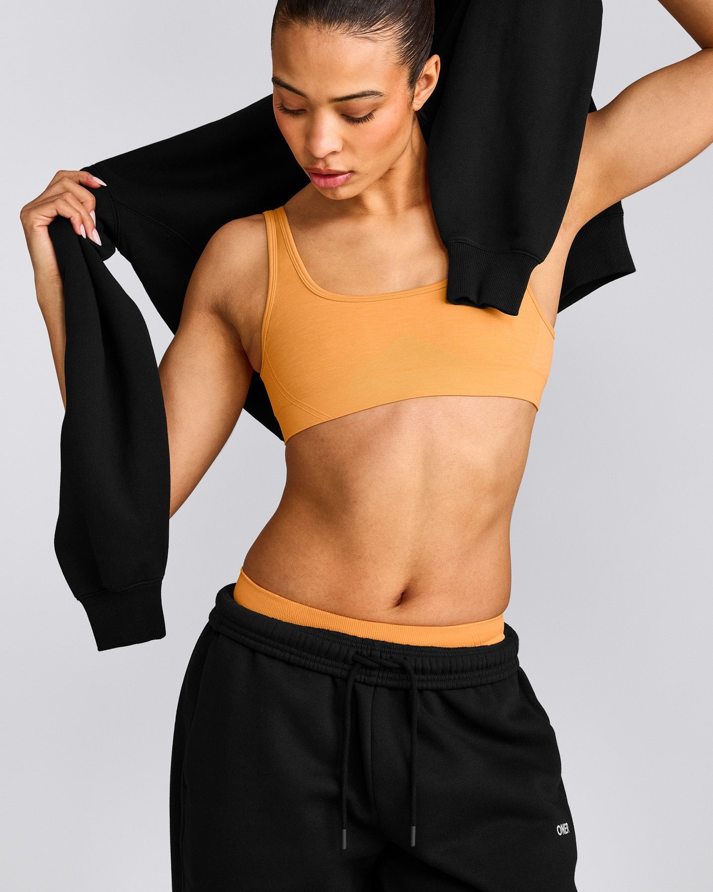 EffortlessLift™ Square Neck Sports Bra with Gray Logo | Powdered Orange