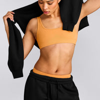 EffortlessLift™ Square Neck Sports Bra with Gray Logo | Powdered Orange