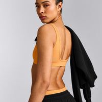 EffortlessLift™ Square Neck Sports Bra with Gray Logo | Powdered Orange