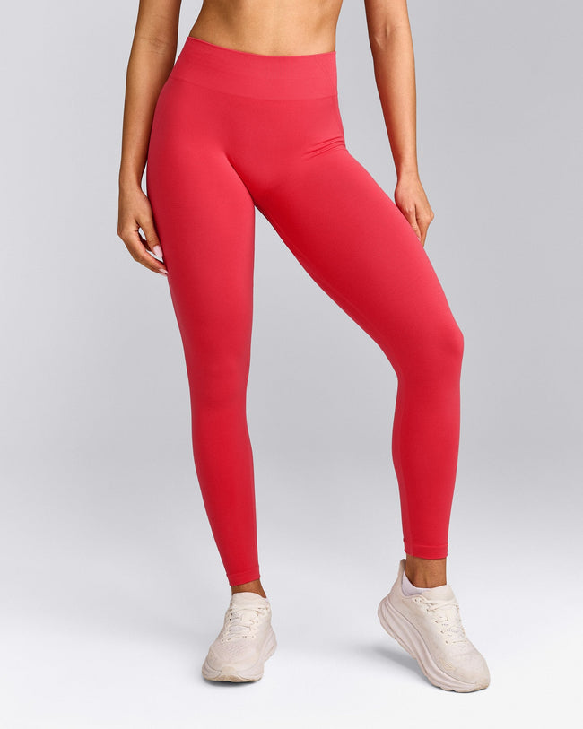 EffortlessLift™ Seamless Mid Rise Leggings with Gray Logo | Charged Pink