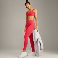 EffortlessLift™ Seamless Mid Rise Leggings with Grey Logo | Charged Pink