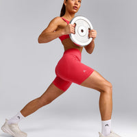 EffortlessLift™ Seamless Mid Rise Shorts with Gray Logo | Charged Pink