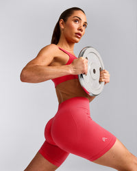 EffortlessLift™ Seamless Mid Rise Shorts with Gray Logo | Charged Pink