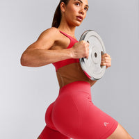 EffortlessLift™ Seamless Mid Rise Shorts with Gray Logo | Charged Pink