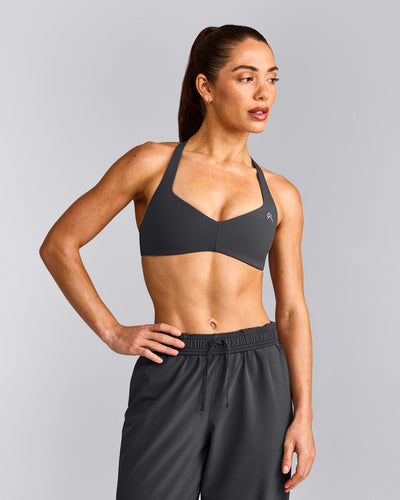 UnifiedMove™ T Back Minimal Bralette with Reflective Logo | Coal