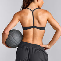 UnifiedMove™ T Back Minimal Bralette with Reflective Logo | Coal
