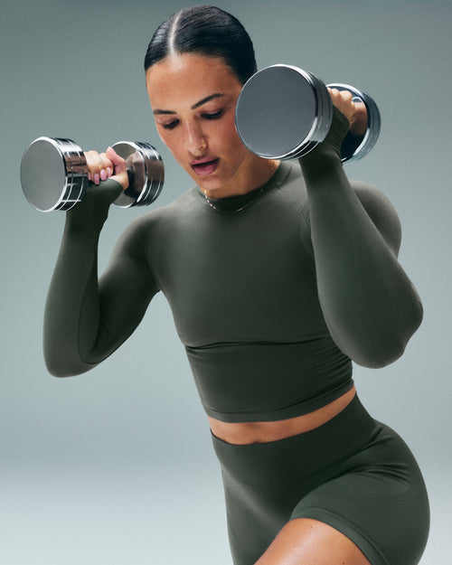 Oner Seamless Fitted Long Sleeve Top | Dark Khaki