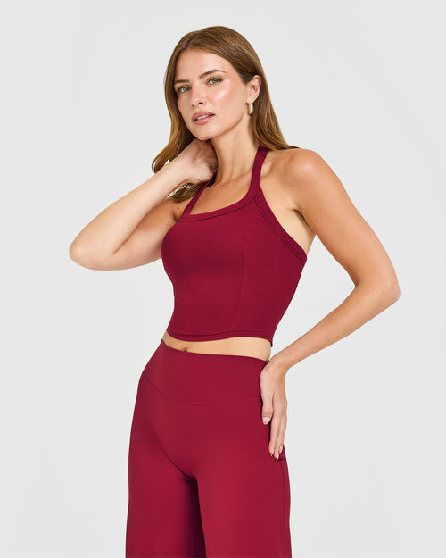 Oner Modal Mellow™ Rib Halter Neck Mid Vest with Built in Bra Shelf | Ruby Red