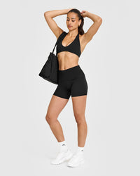 SoftMotion™ Fold Over Shorts 6" with White Logo | Black