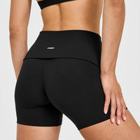 SoftMotion™ Fold Over Shorts 6" with White Logo | Black
