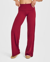 SoftMotion™ Fold Over Straight Leg Bottoms with White Logo | Ruby Red