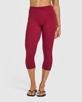 SoftMotion™ High Waisted Capri Leggings with White Logo | Ruby Red