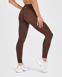 SoftMotion™ High Waisted Leggings with White Logo | Espresso Brown