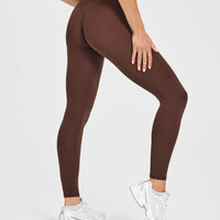 SoftMotion™ High Waisted Leggings with White Logo | Espresso Brown