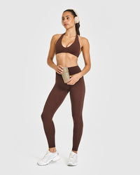 SoftMotion™ High Waisted Leggings with White Logo | Espresso Brown