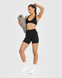 SoftMotion™ High Waisted Shorts 6" with White Logo | Black