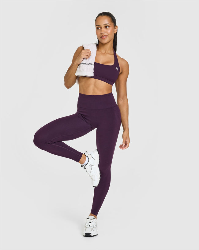EffortlessLift™ Seamless Leggings with White Logo | Blackberry Purple