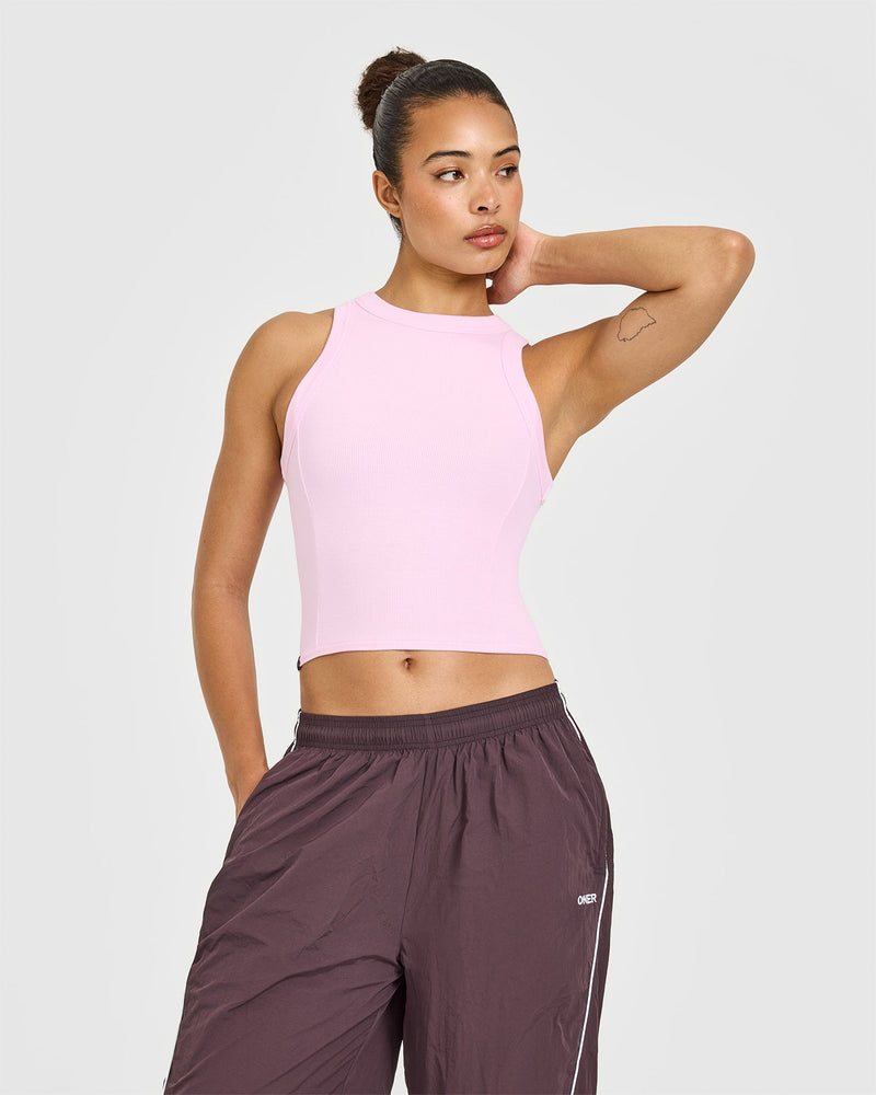Heaven by Marc Jacobsワンショルダー ローズタンク Mellow™ Rib High Neck Mid Tank Top in Chalk Pink | Oner Active
