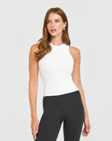 Mellow™ Rib High Neck Mid Tank Top | White