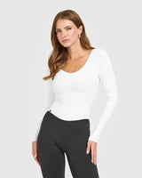 Mellow™ Rib V Neck Mid Long Sleeve Top | White