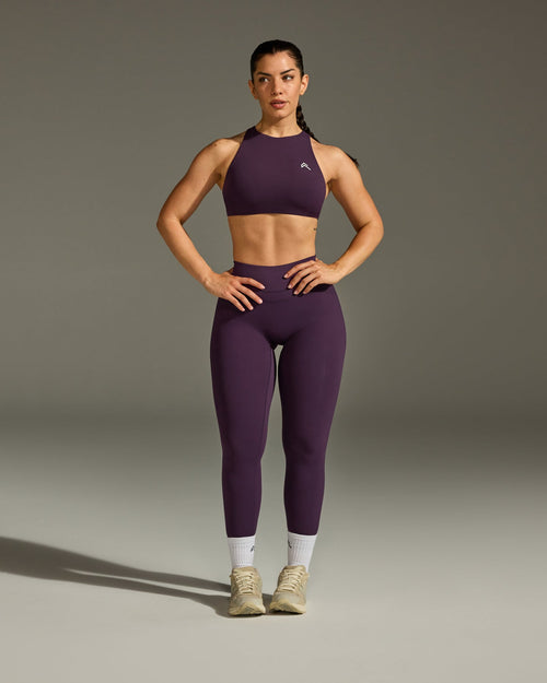 Unified High Waisted Leggings White Logo | Blackberry Purple