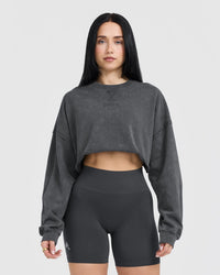 Raw Lounge Crop Sweatshirt | Coal