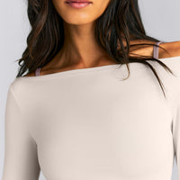 FormeSoft™ Fitted Off-The-Shoulder Long Sleeve Top | Sand