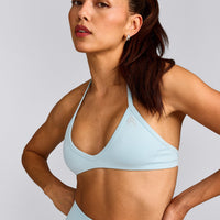 EnhanceLift™ Seamless Minimal Halter Neck Bralette with Gray Logo | Cloud Blue